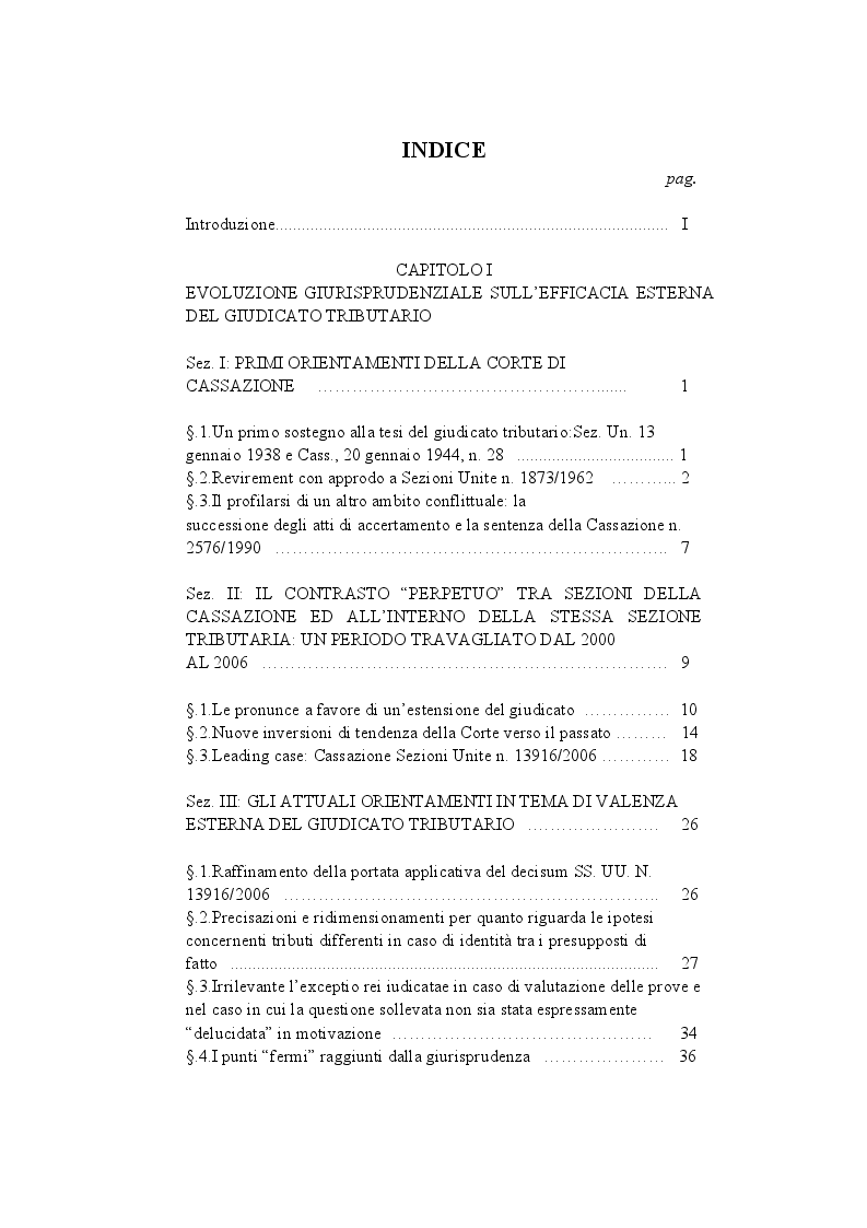 Indice della tesi: I limiti oggettivi del giudicato tributario, Pagina 1