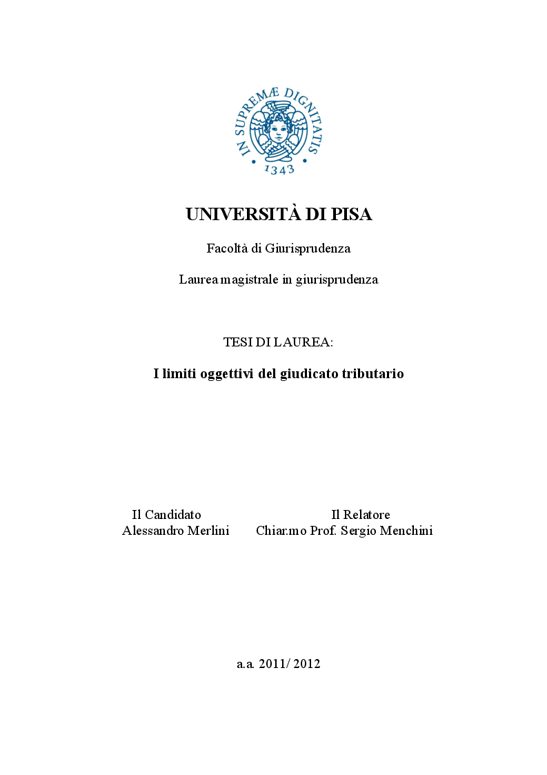 Anteprima della tesi: I limiti oggettivi del giudicato tributario, Pagina 1