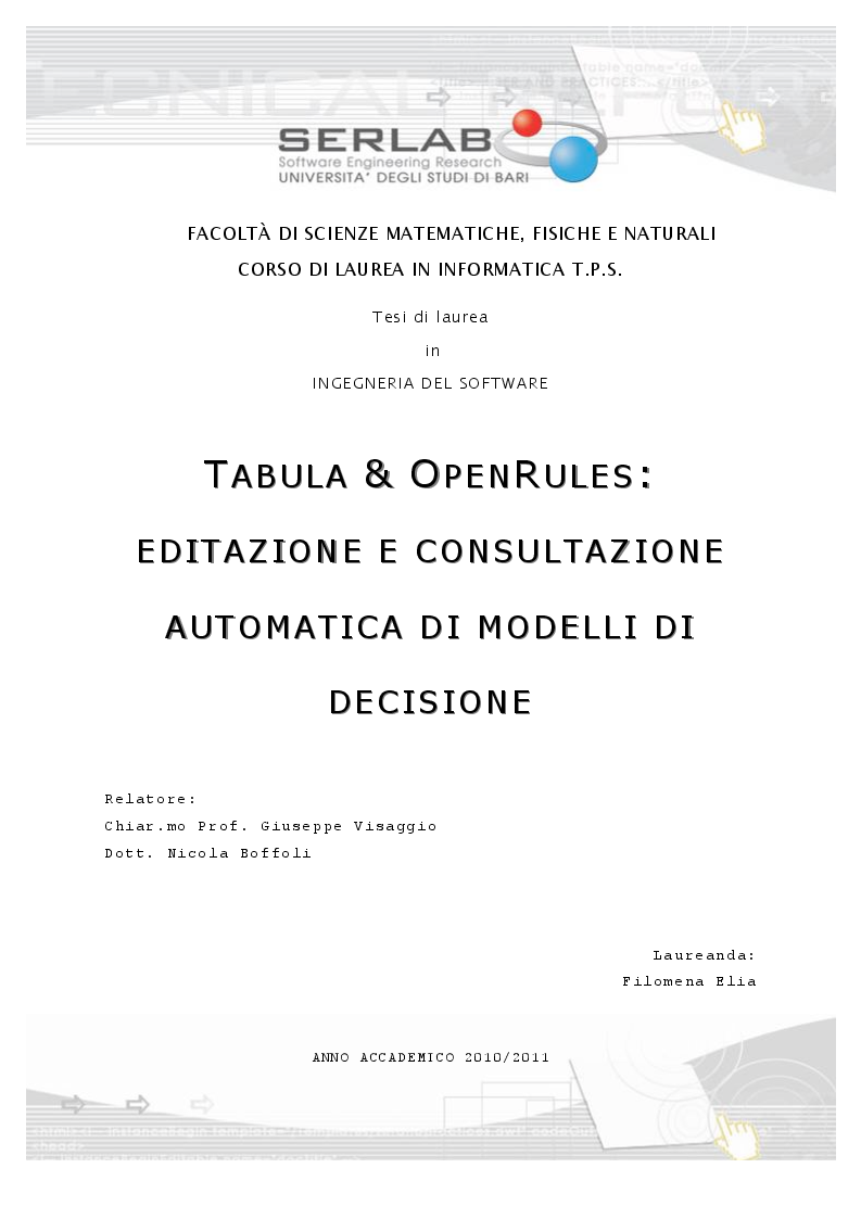 Anteprima della tesi: TABULA & OPENRULES: Editazione e consultazione automatica di modelli di decisione, Pagina 1
