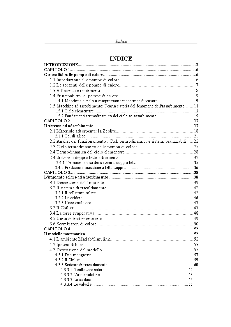 Indice della tesi: Analisi delle prestazioni di un sistema solare ad adsorbimento, Pagina 1
