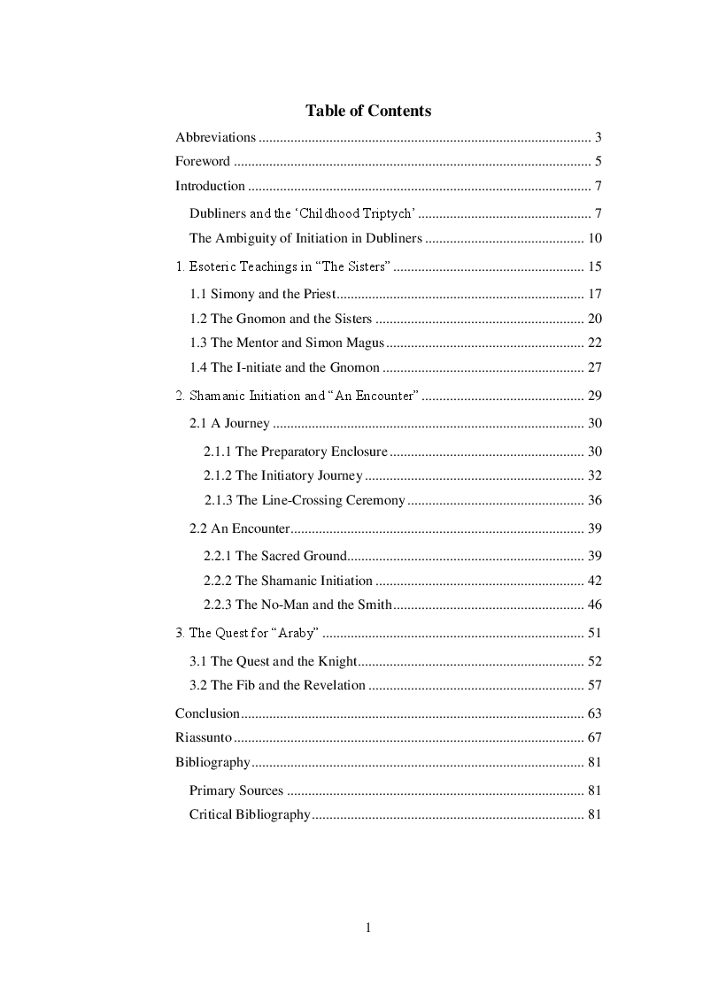 Indice della tesi: Ambiguity of Initiation in the Childhood Triptych of James Joyce’s Dubliners, Pagina 1