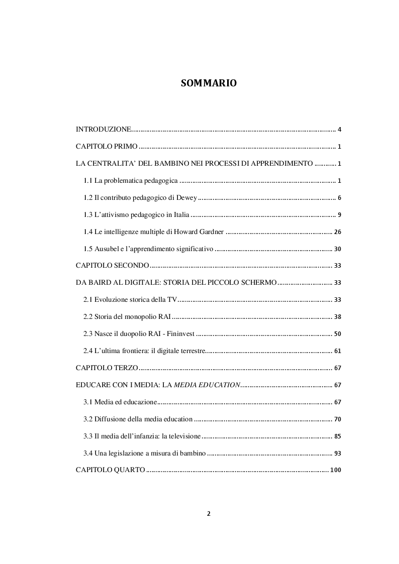 Indice della tesi: Media e infanzia: un binomio possibile?, Pagina 1