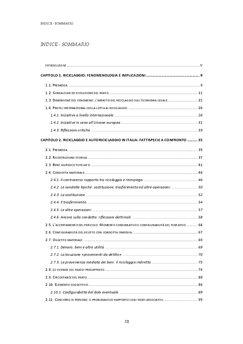 Indice della tesi: Dal riciclaggio all’autoriciclaggio: analisi di un’evoluzione normativa, Pagina 1