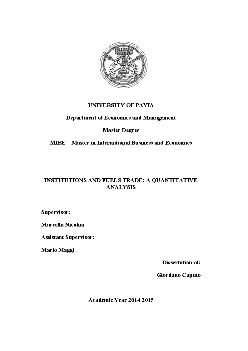 Anteprima della tesi: Institutions and Fuels Trade: a Quantitative Analysis, Pagina 1