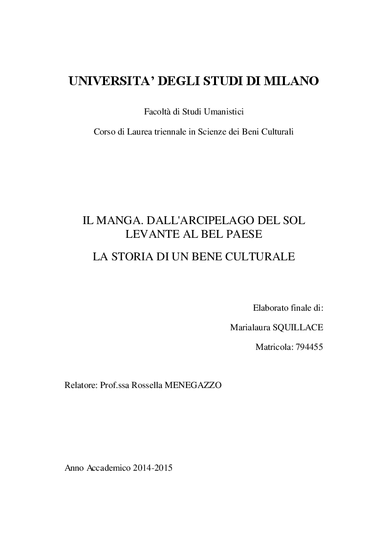 Anteprima della tesi: Il manga. Dall'arcipelago del Sol Levante al Bel Paese, la storia di un bene culturale, Pagina 1