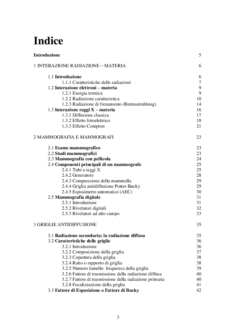 Indice della tesi: Mammografia digitale: confronto tra qualità immagine in relazione alle curve di acquisizione dosimetriche, Pagina 1