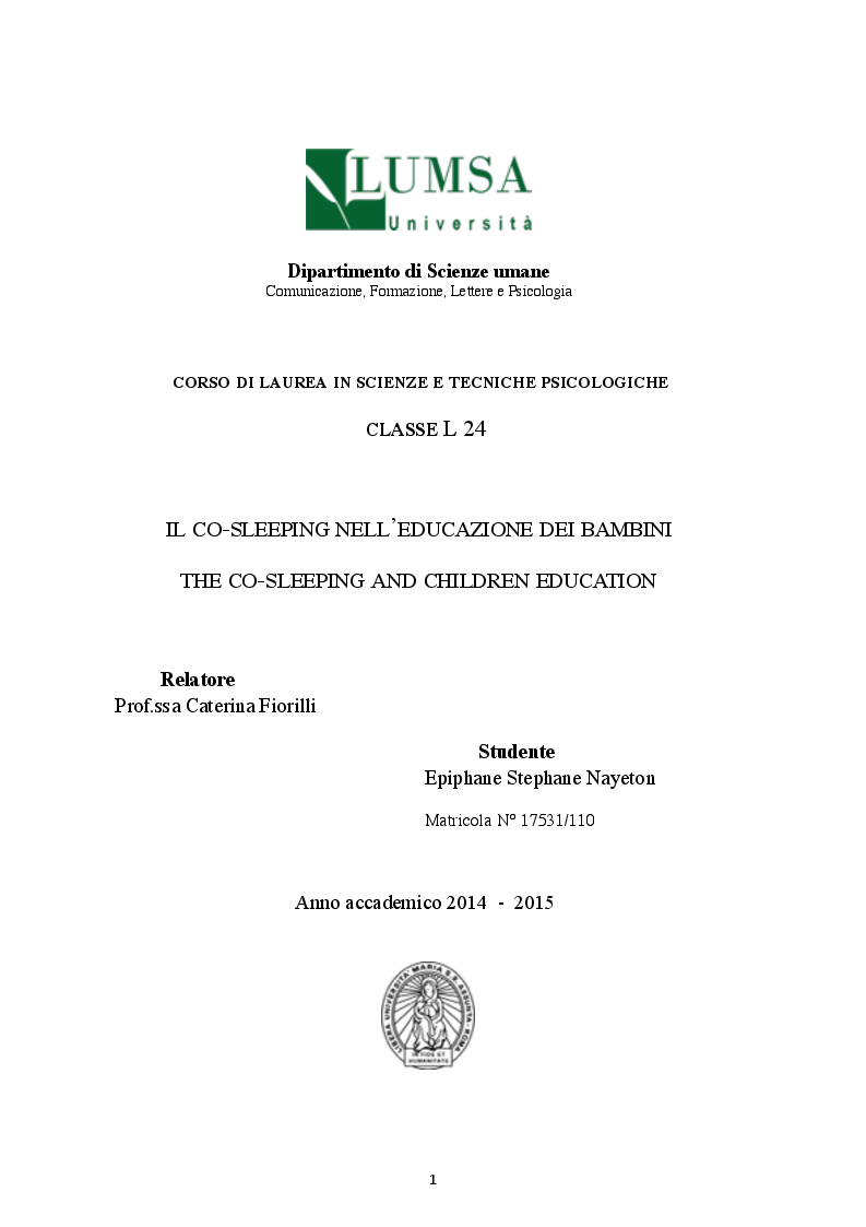 Anteprima della tesi: Il Co-sleeping nell'educazione dei Bambini, Pagina 1