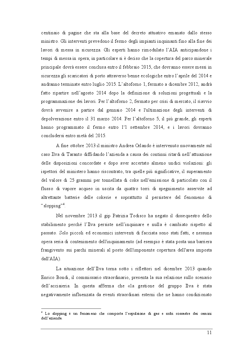 Estratto dalla tesi: Ambiente, salute, lavoro. Equilibrio possibile? Il caso Ilva di Taranto presentato dai giornali