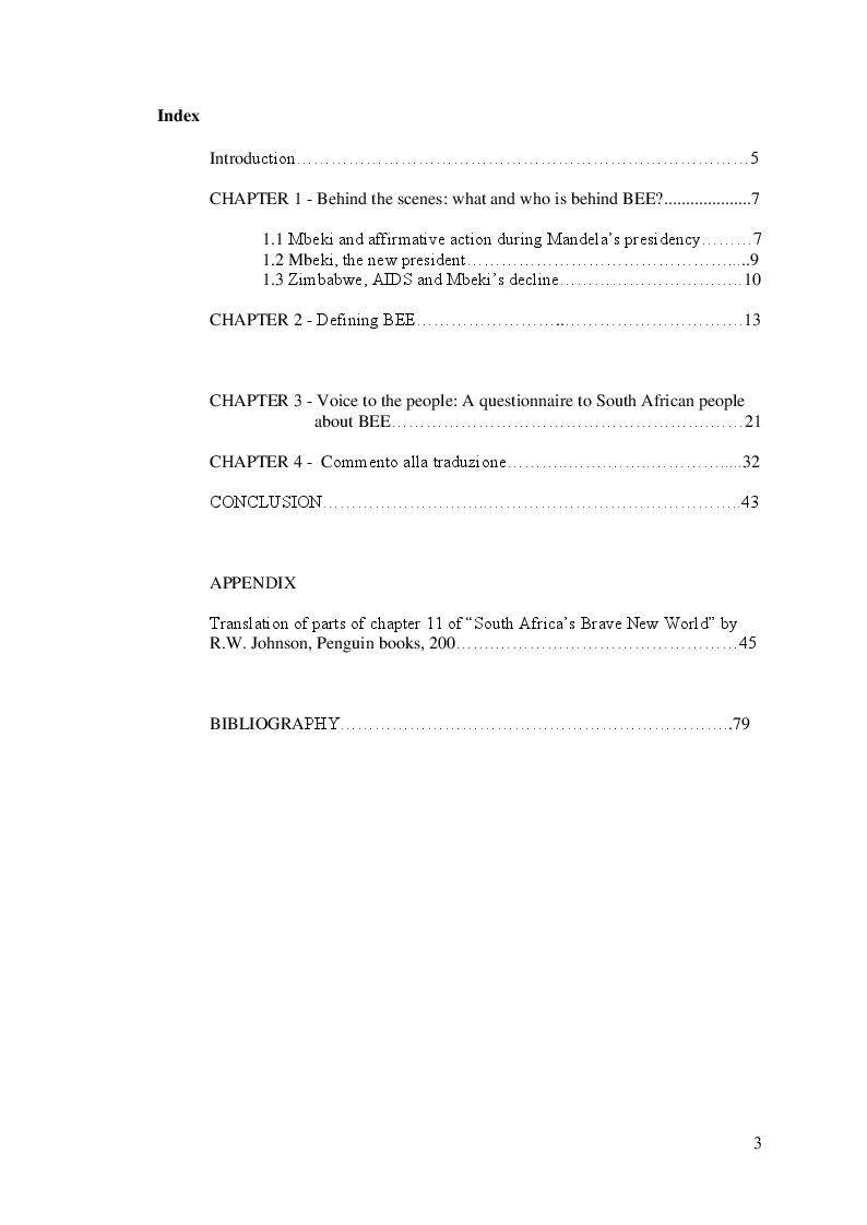 Indice della tesi: BEE in South Africa: What is Black Economic Empowerment and where has the “Rainbow Nation” gone?, Pagina 1