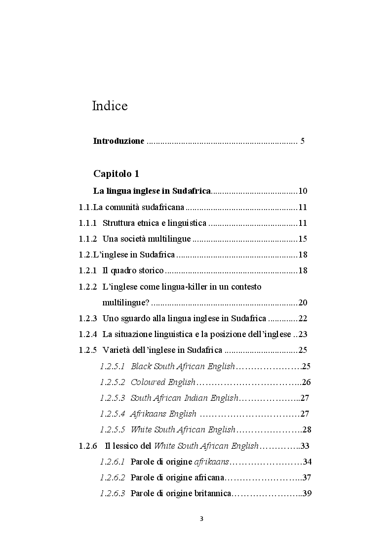 Indice della tesi: White South African English: un’analisi lessicografica, Pagina 1