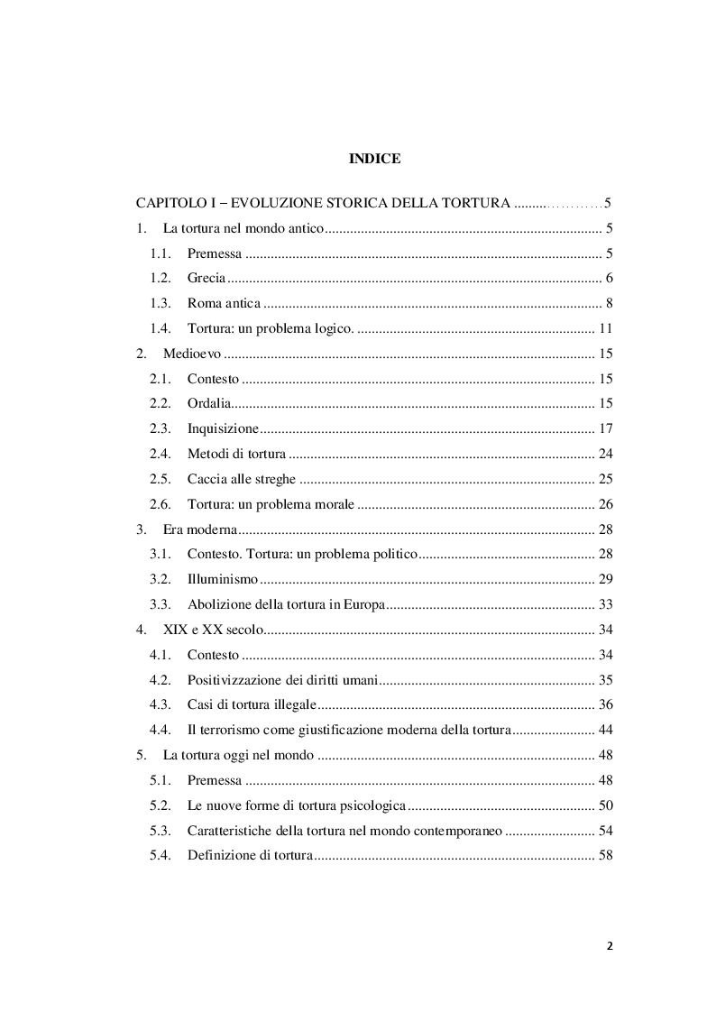 Indice della tesi: Il problema della tortura in Italia, Pagina 1