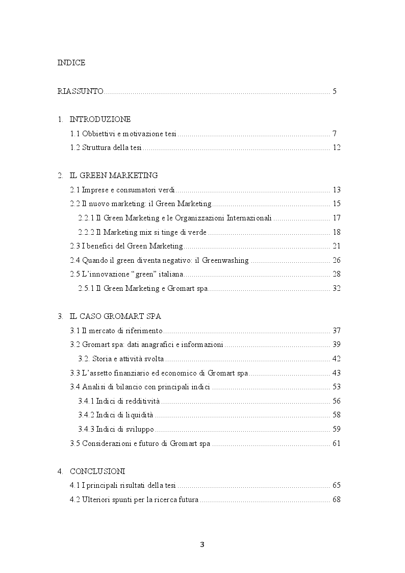 Indice della tesi: Il Green Marketing: un'analisi di Gromart, Pagina 1