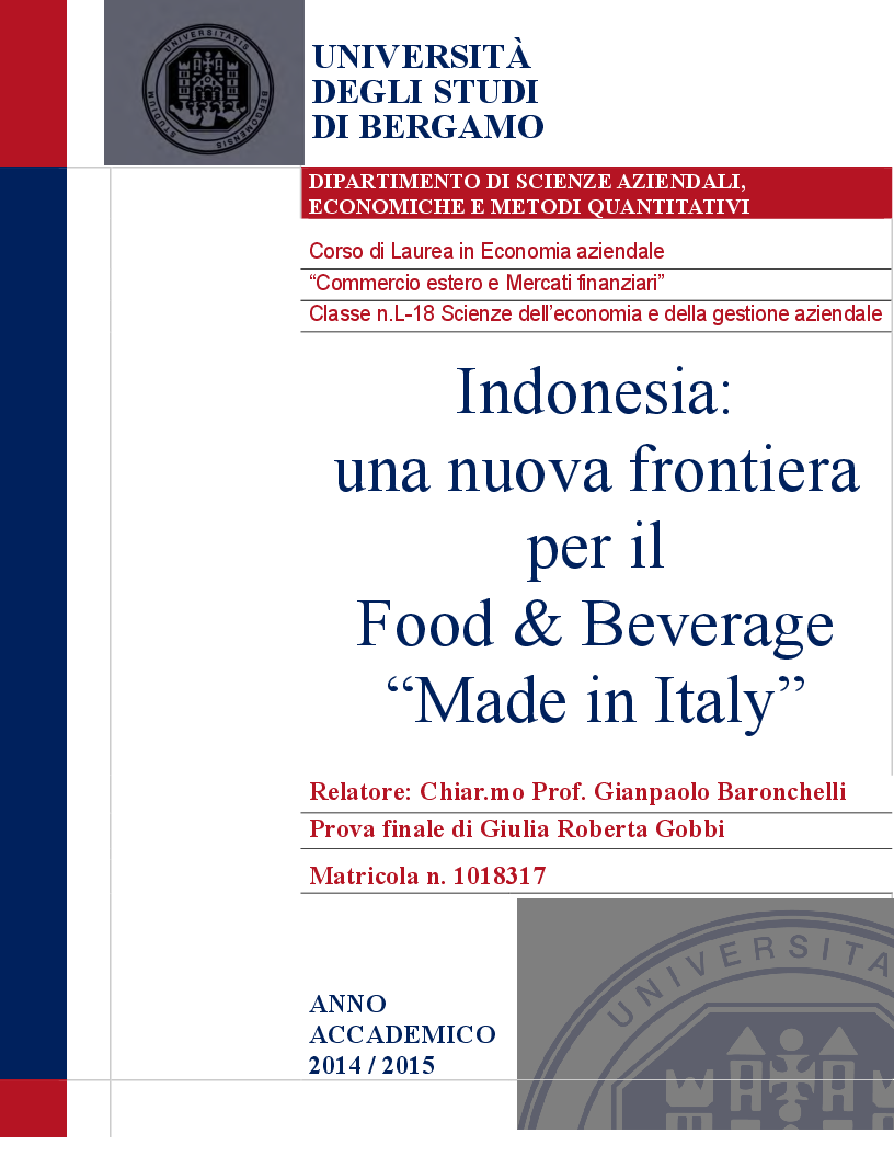 Anteprima della tesi: Indonesia: una nuova frontiera per il food & beverage "Made in Italy", Pagina 1