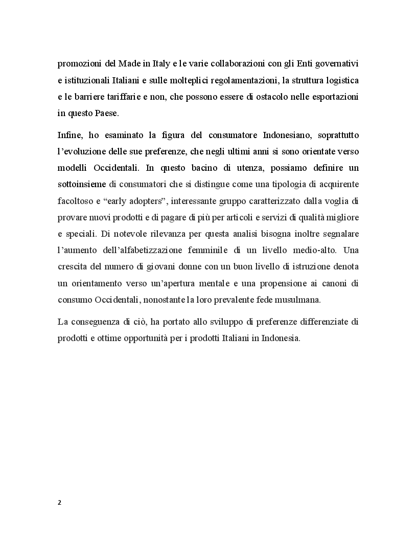 Anteprima della tesi: Indonesia: una nuova frontiera per il food & beverage "Made in Italy", Pagina 3