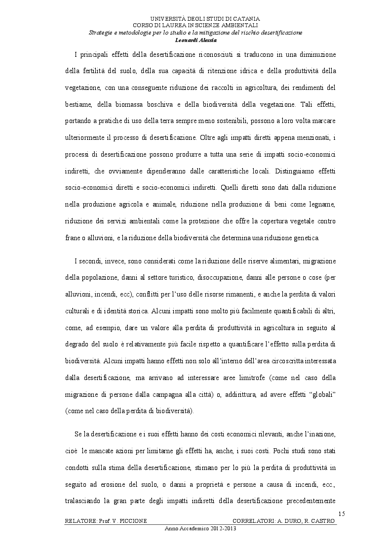 Estratto dalla tesi: Strategie e metodologie per lo studio e la mitigazione del rischio desertificazione