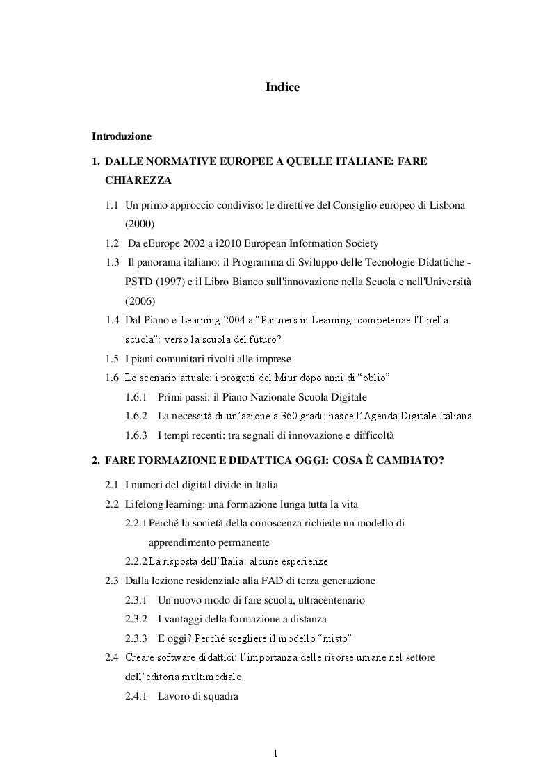 Indice della tesi: La scuola italiana: dalla carta al digitale, Pagina 1