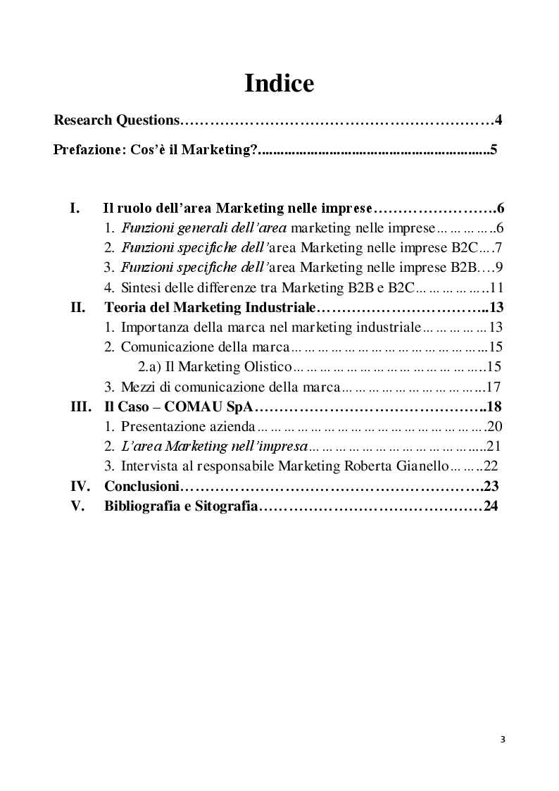 Indice della tesi: Marketing nelle imprese B2B, Pagina 1