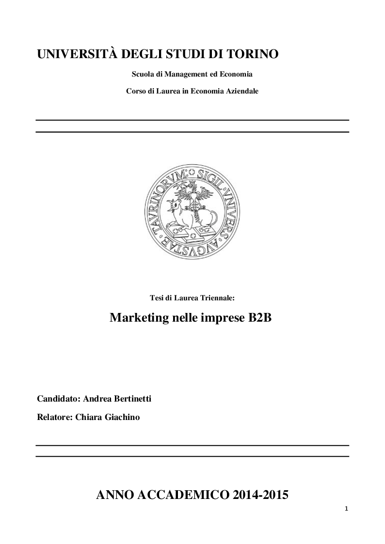 Anteprima della tesi: Marketing nelle imprese B2B, Pagina 1