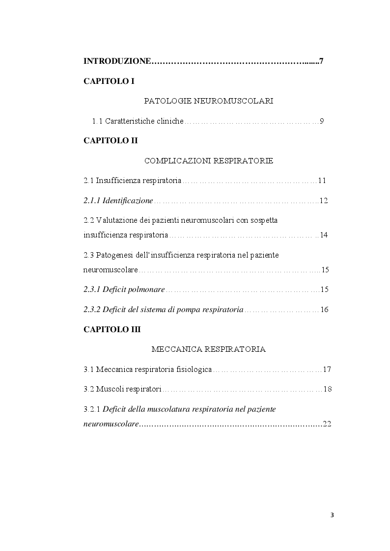 Indice della tesi: Utilizzo del Cough Assist come metodica di disostruzione bronchiale nel paziente in età evolutiva con patologia neuromuscolare, Pagina 1