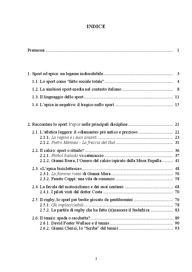Indice della tesi: La domenica sportiva, il nuovo romanzo epico, Pagina 1