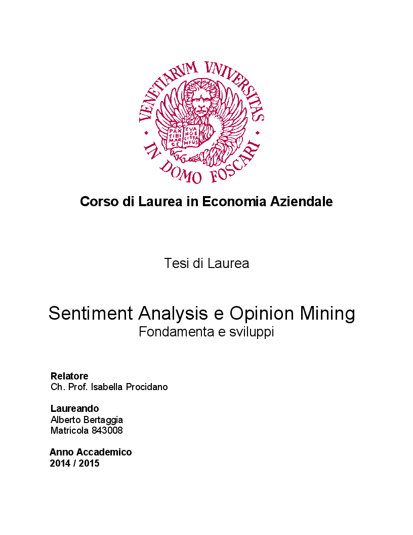Anteprima della tesi: Sentiment Analysis - Fondamenta e Sviluppi, Pagina 1