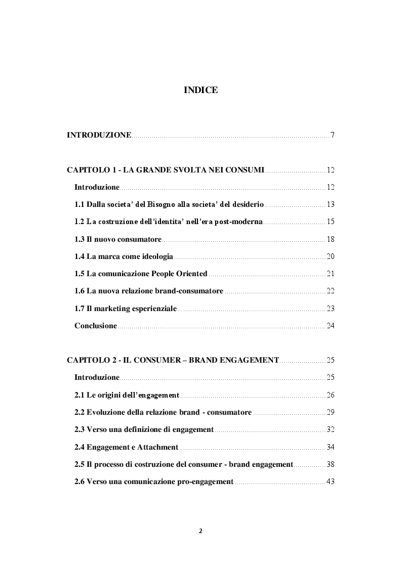 Indice della tesi: La tecnologia e la nuova relazione tra brand e consumatore: la realtà aumentata al servizio dell'engagement, Pagina 1