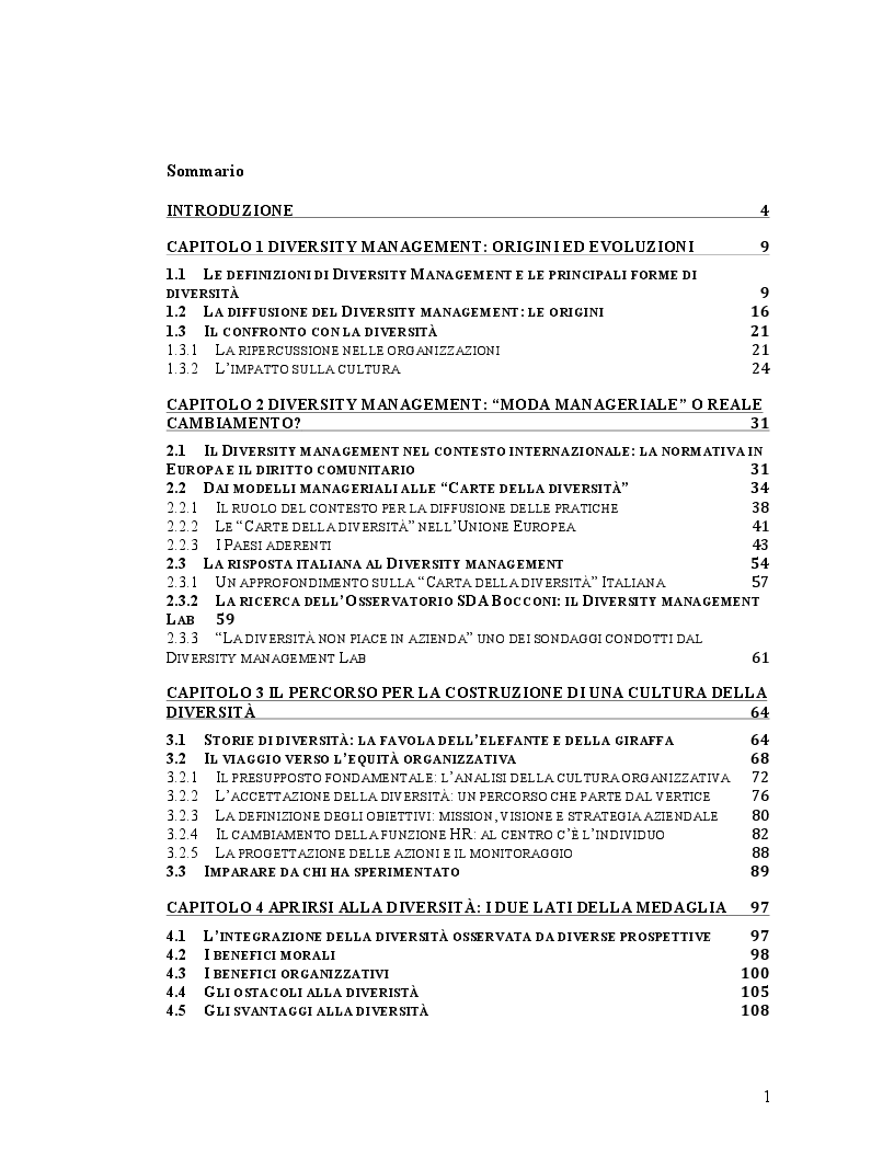 Indice della tesi: Diverso da chi? Il diversity management e la rimozione delle barriere invisibili nei contesti aziendali. Il caso Deutsche Bank., Pagina 1