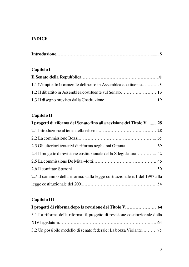 Indice della tesi: Il tema della riforma del Senato dal 1948 ad oggi, Pagina 1