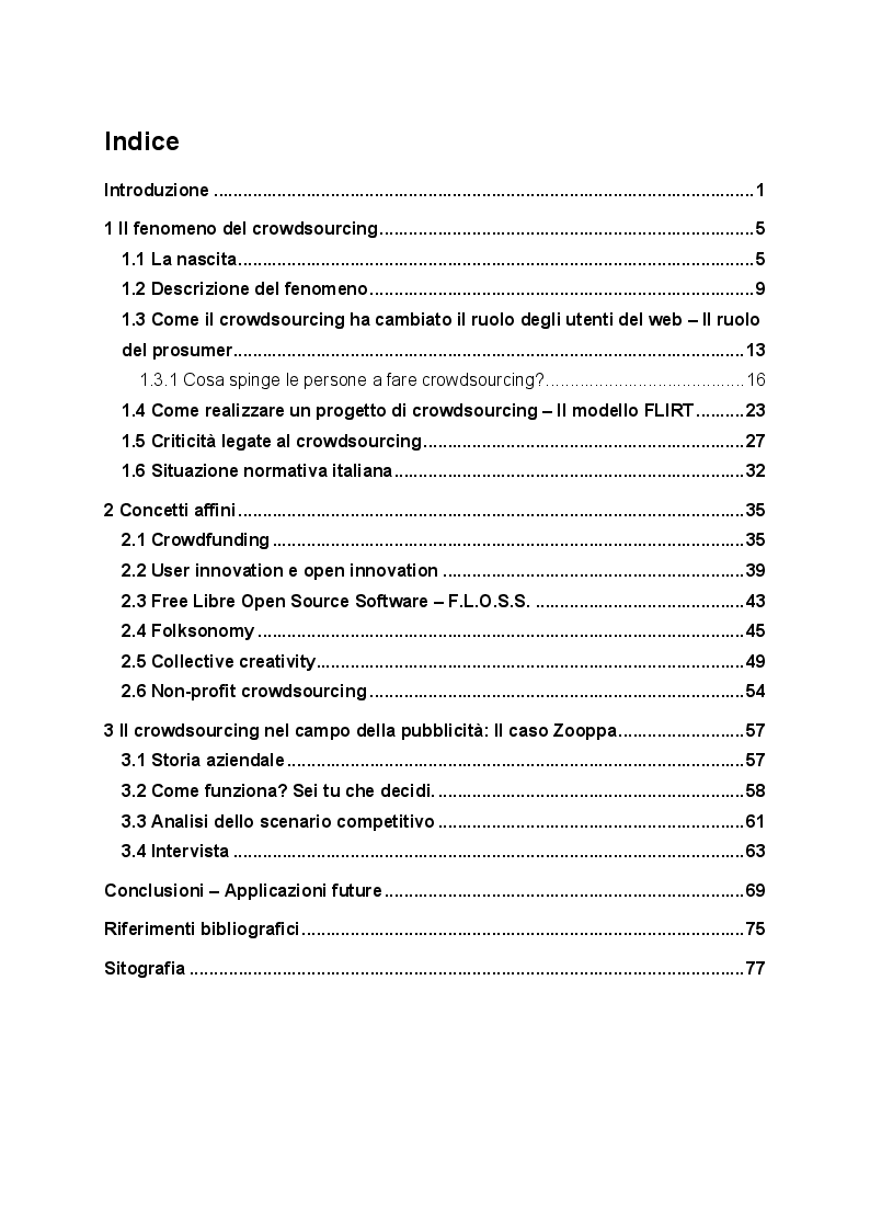 Indice della tesi: Il Crowdsourcing e il Prosumer di contenuti, Pagina 1