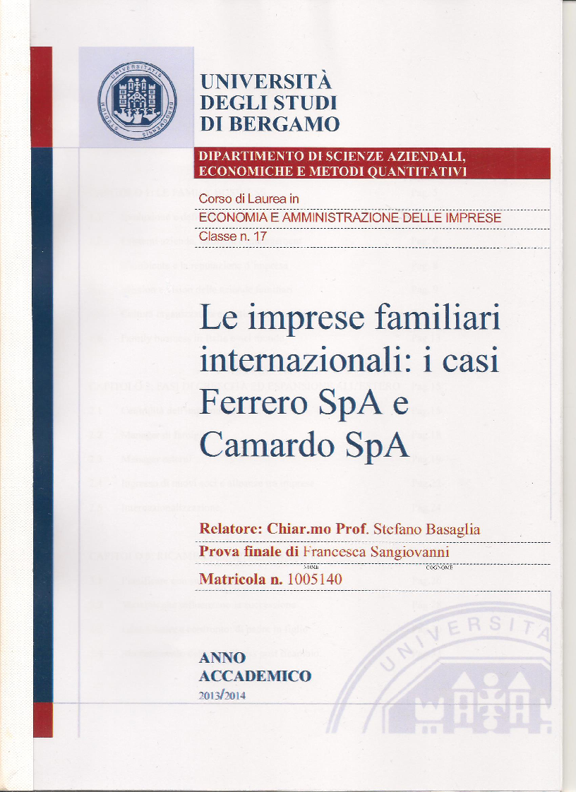 Anteprima della tesi: Le imprese familiari internazionali: i casi Ferrero SpA e Camardo SpA, Pagina 1