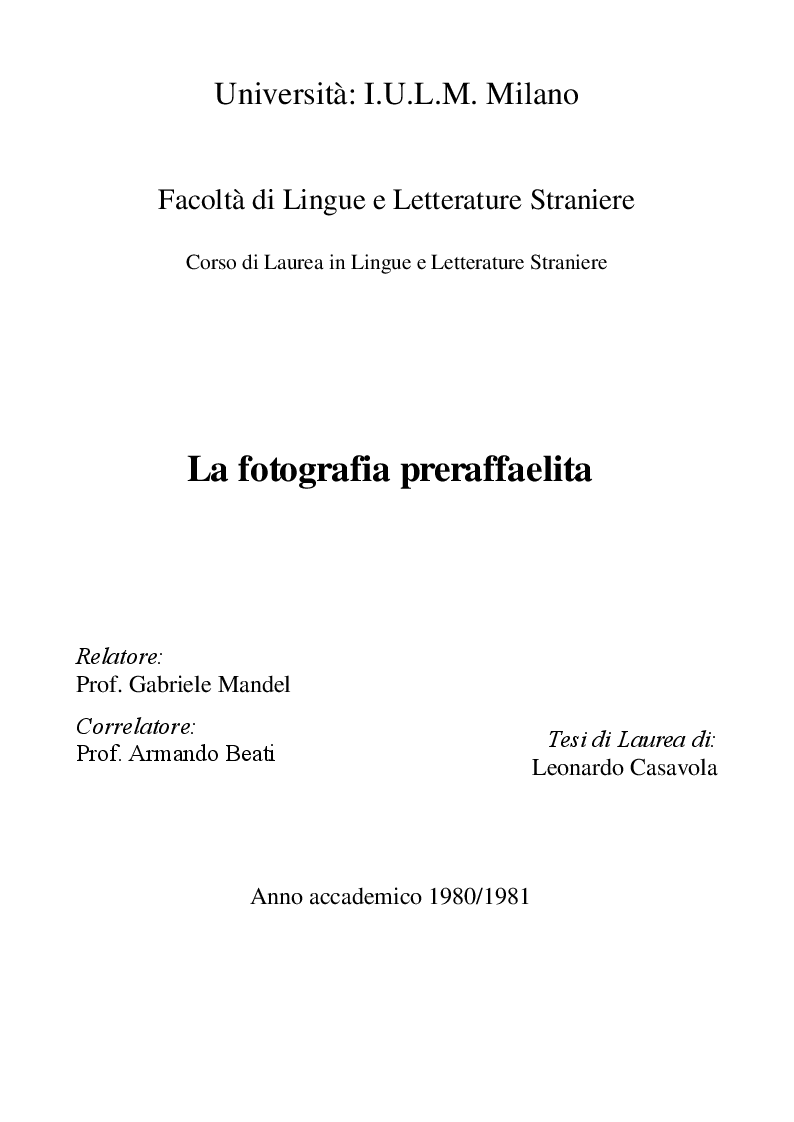 Anteprima della tesi: La fotografia preraffaellita, Pagina 1
