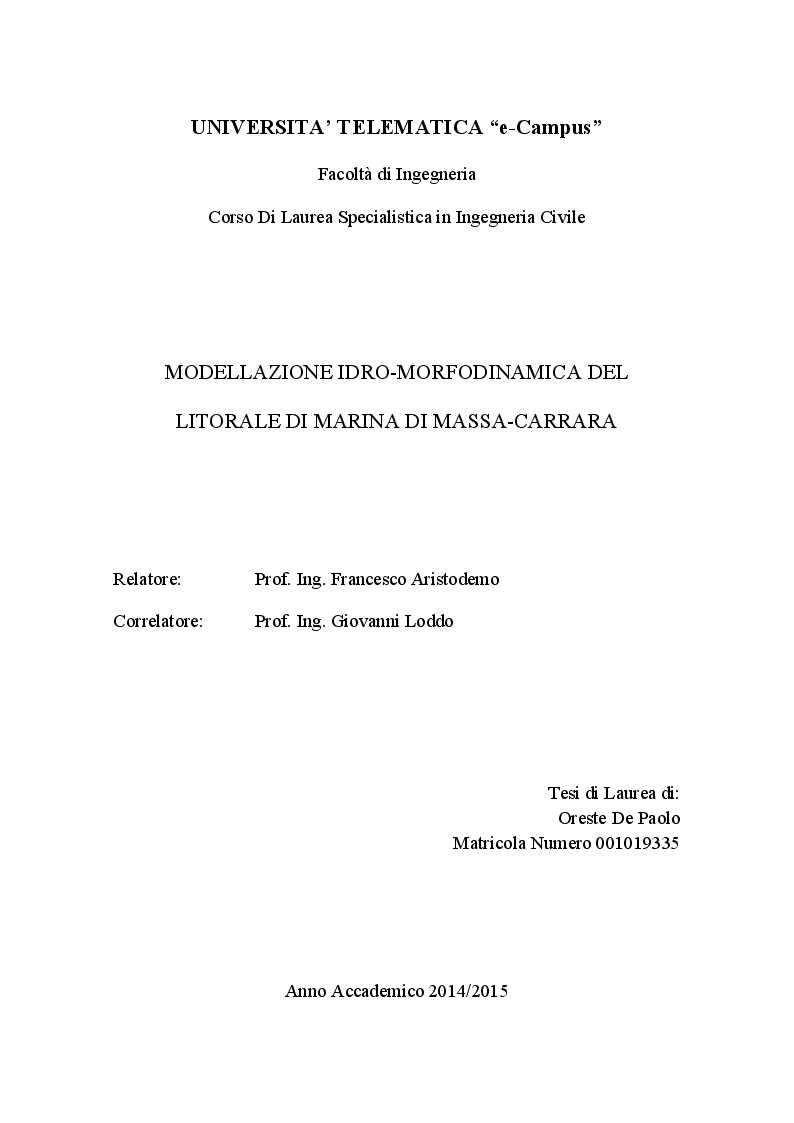 Anteprima della tesi: Modellazione idro-morfodinamica del litorale di Marina di Massa-Carrara, Pagina 1