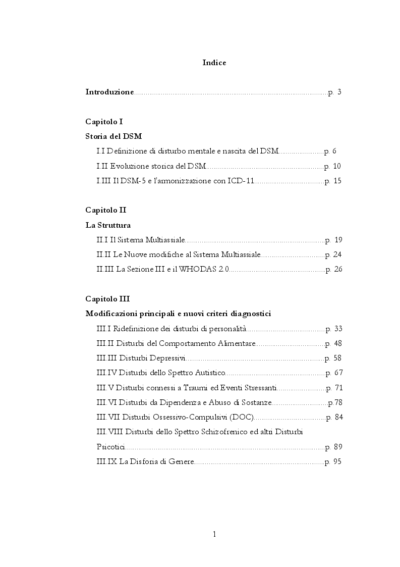 Indice della tesi: Storia, gestazione e nascita del DSM 5 a trent'anni dal DSM-IV, Pagina 1