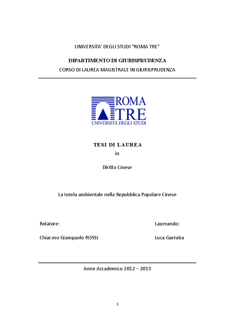 Anteprima della tesi: La tutela ambientale nella Repubblica Popolare Cinese, Pagina 1