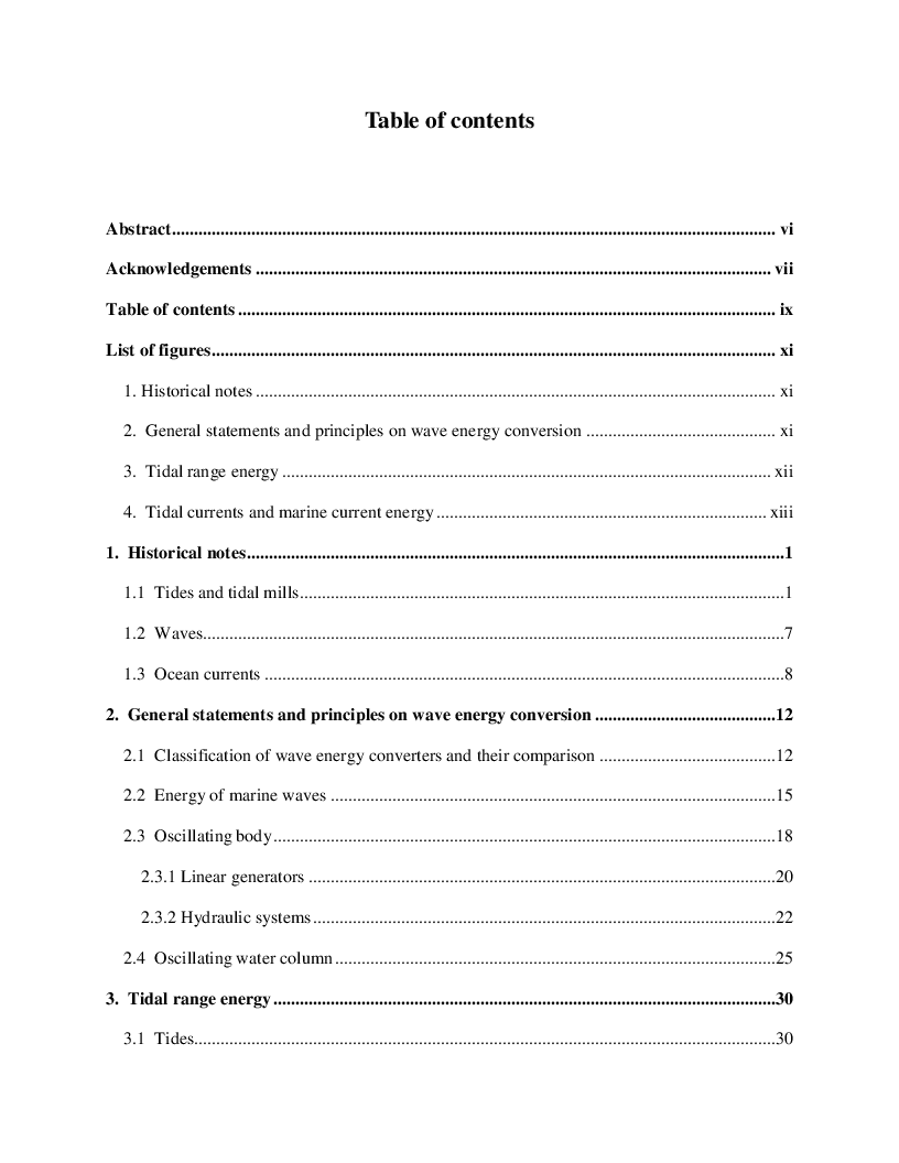 Indice della tesi: A preliminary study about methods for harvesting energy from marine resources, Pagina 1