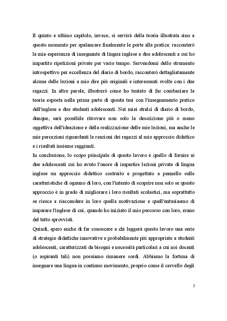 Anteprima della tesi: L'inglese e gli adolescenti: un'esperienza raccontata attraverso il diario di bordo, Pagina 4