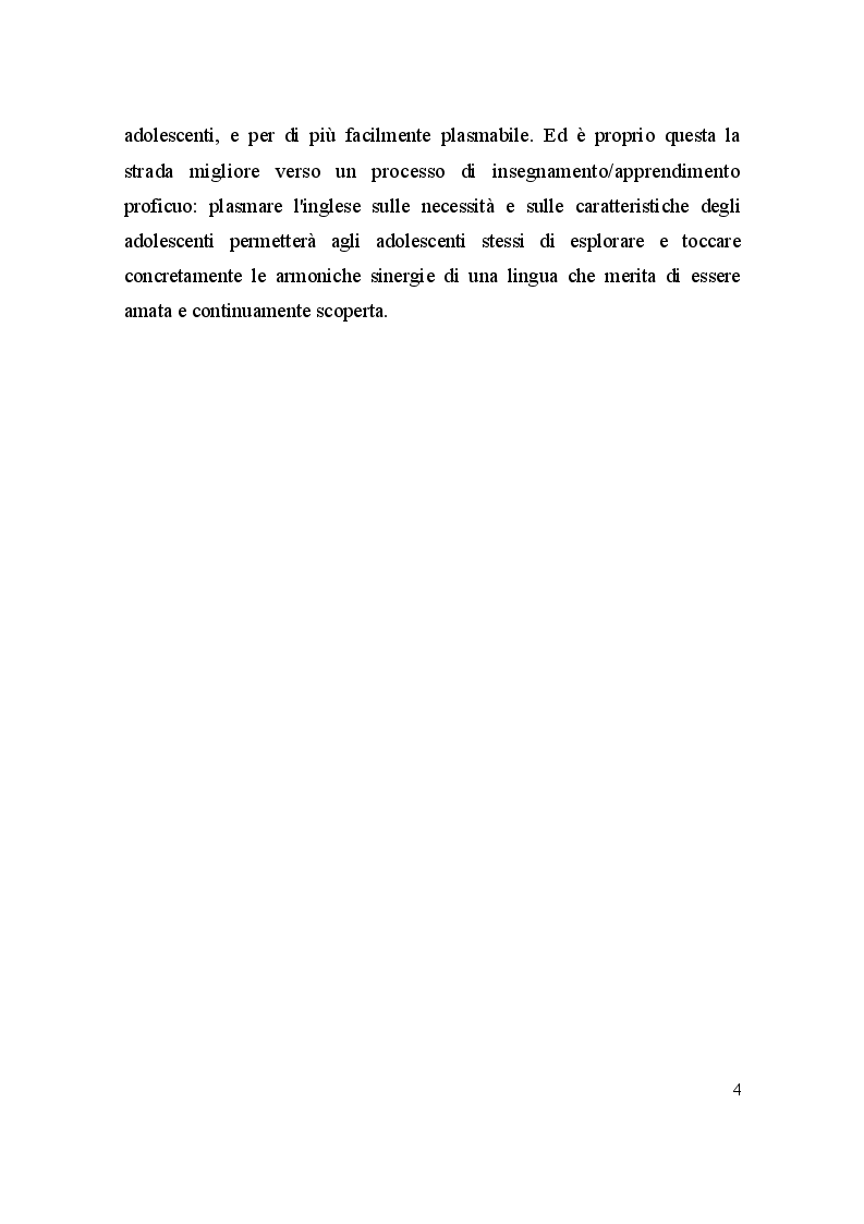 Anteprima della tesi: L'inglese e gli adolescenti: un'esperienza raccontata attraverso il diario di bordo, Pagina 5