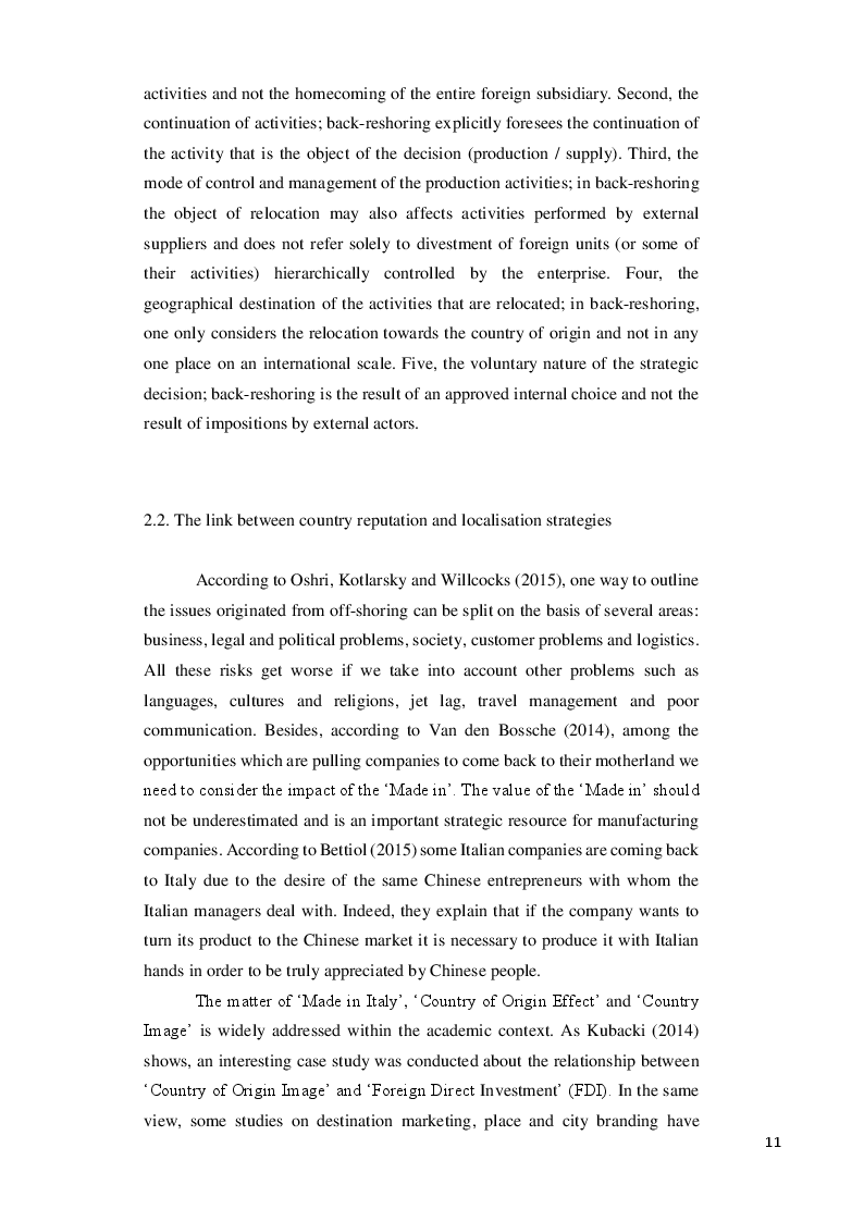 Estratto dalla tesi: An explorative study of the relationship between country reputation and corporate localisation strategies in Italian companies