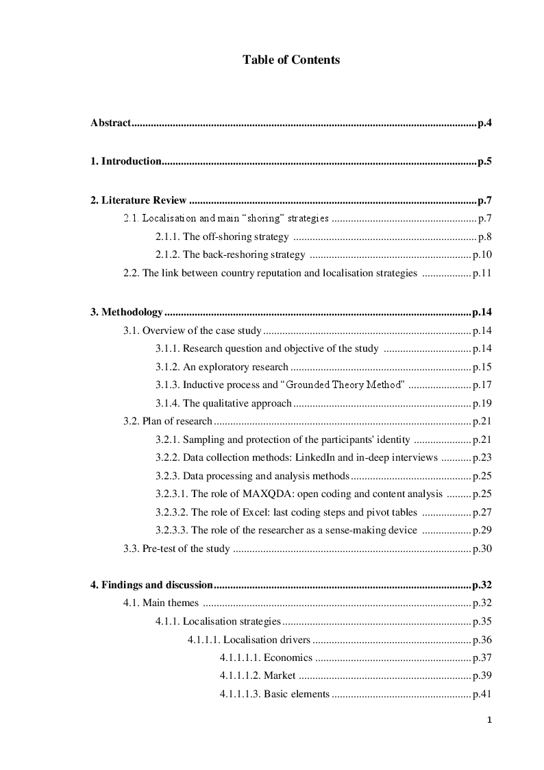 Indice della tesi: An explorative study of the relationship between country reputation and corporate localisation strategies in Italian companies, Pagina 1
