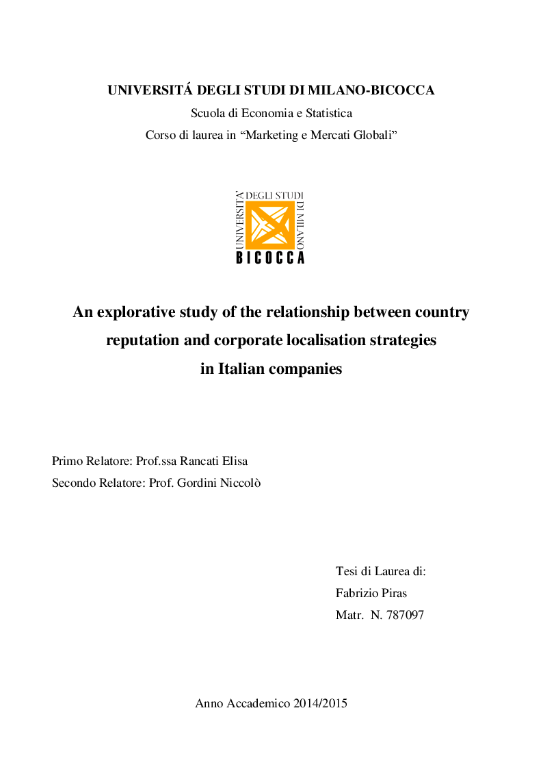 Anteprima della tesi: An explorative study of the relationship between country reputation and corporate localisation strategies in Italian companies, Pagina 1