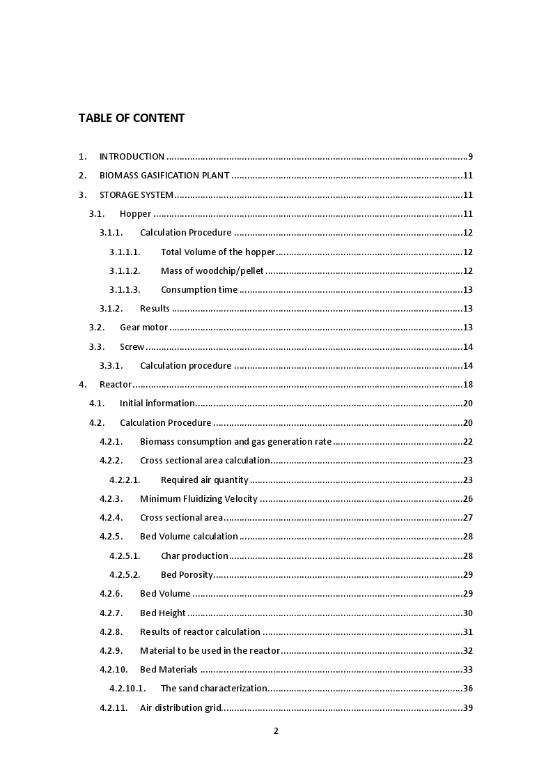 Indice della tesi: Design of a 50 kWE fluidized bubbling bed biomass gasification plant, Pagina 1