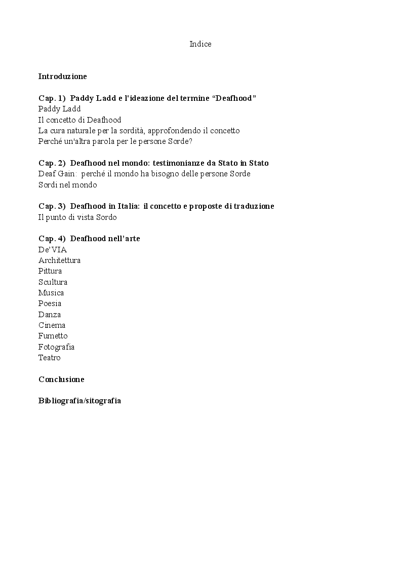 Indice della tesi: Deafhood: le radici della cultura Sorda, Pagina 1