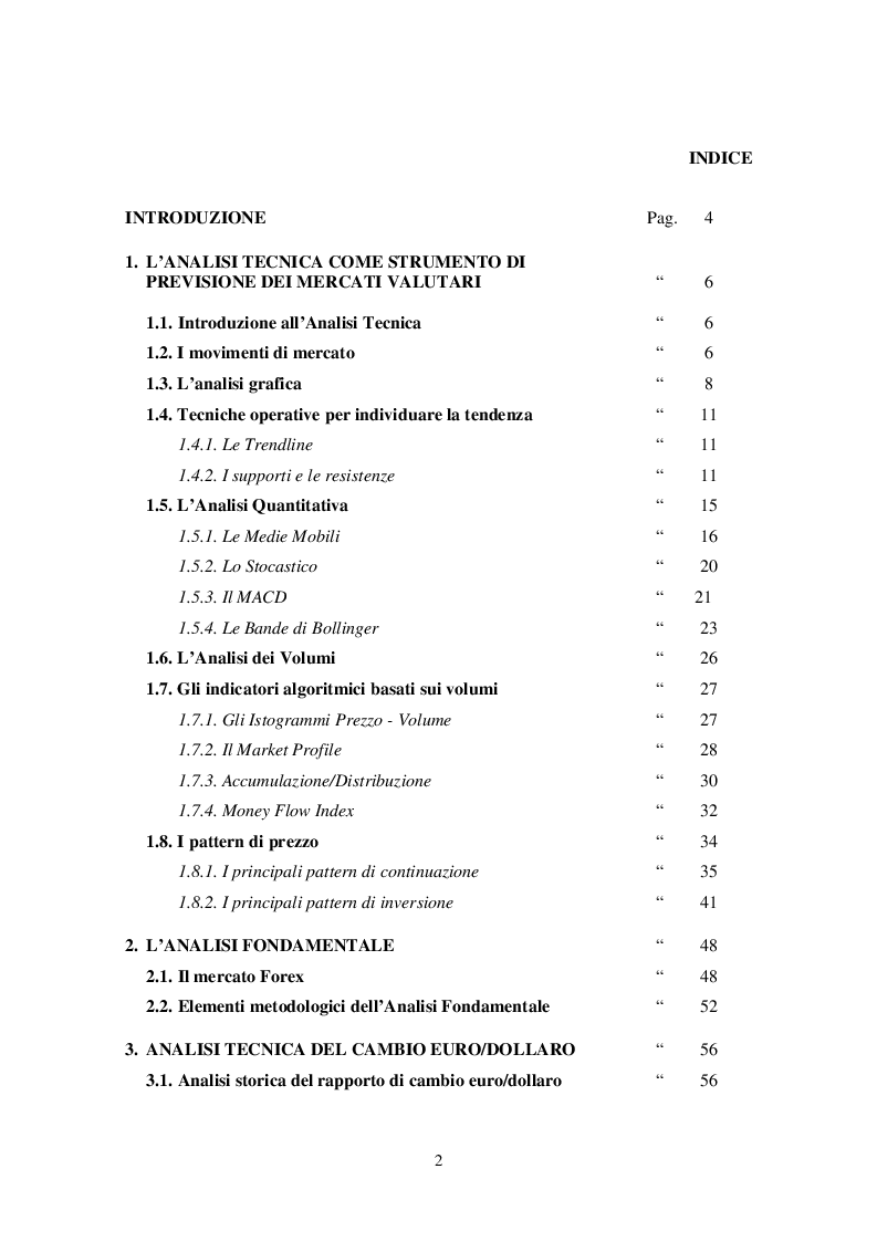 Indice della tesi: La determinazione di strategie d'investimento mediante l'Analisi Tecnica, Pagina 1