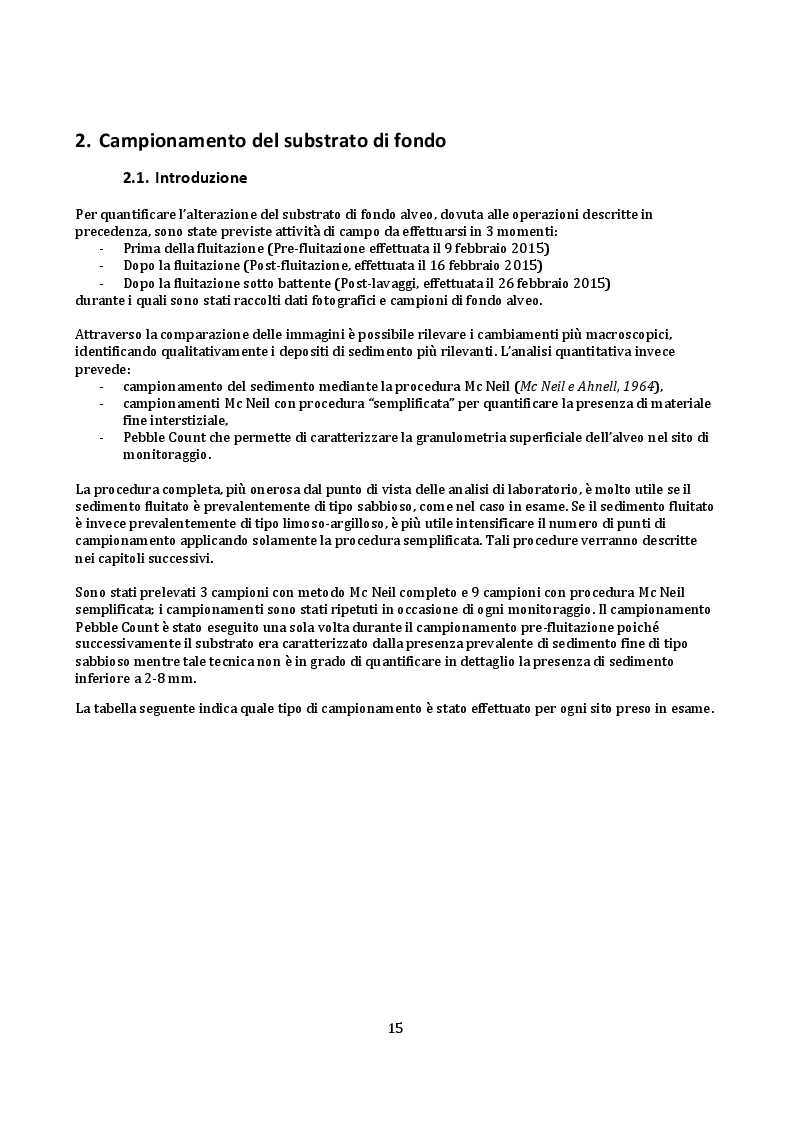 Estratto dalla tesi: Operazione di fluitazione dal serbatoio di Valnegra (BG): alterazione del substrato di fondo nel tratto fluviale di valle