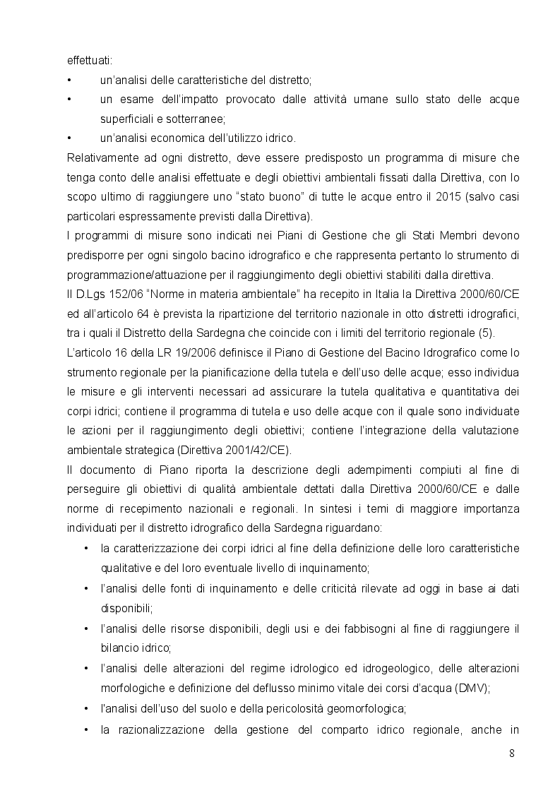 Estratto dalla tesi: La qualità delle acque destinate al consumo umano in Sardegna. Dal piano di gestione del distretto idrografico ai Water Safety Plans