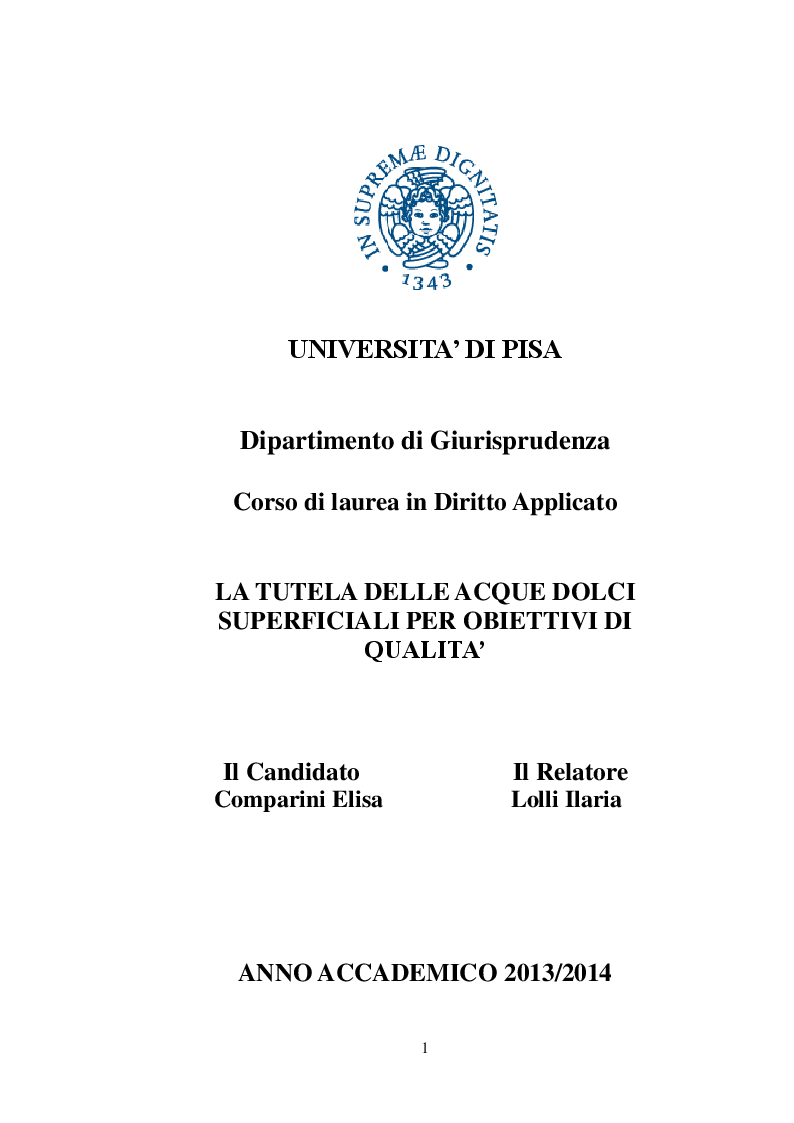 Anteprima della tesi: La tutela qualitativa delle acque dolci superficiali, Pagina 1