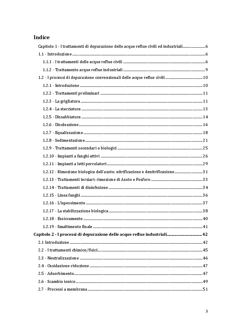 Indice della tesi: Rimozione di inquinanti biopersistenti su materiali cellulosici adsorbenti di origine agroalimentare., Pagina 1