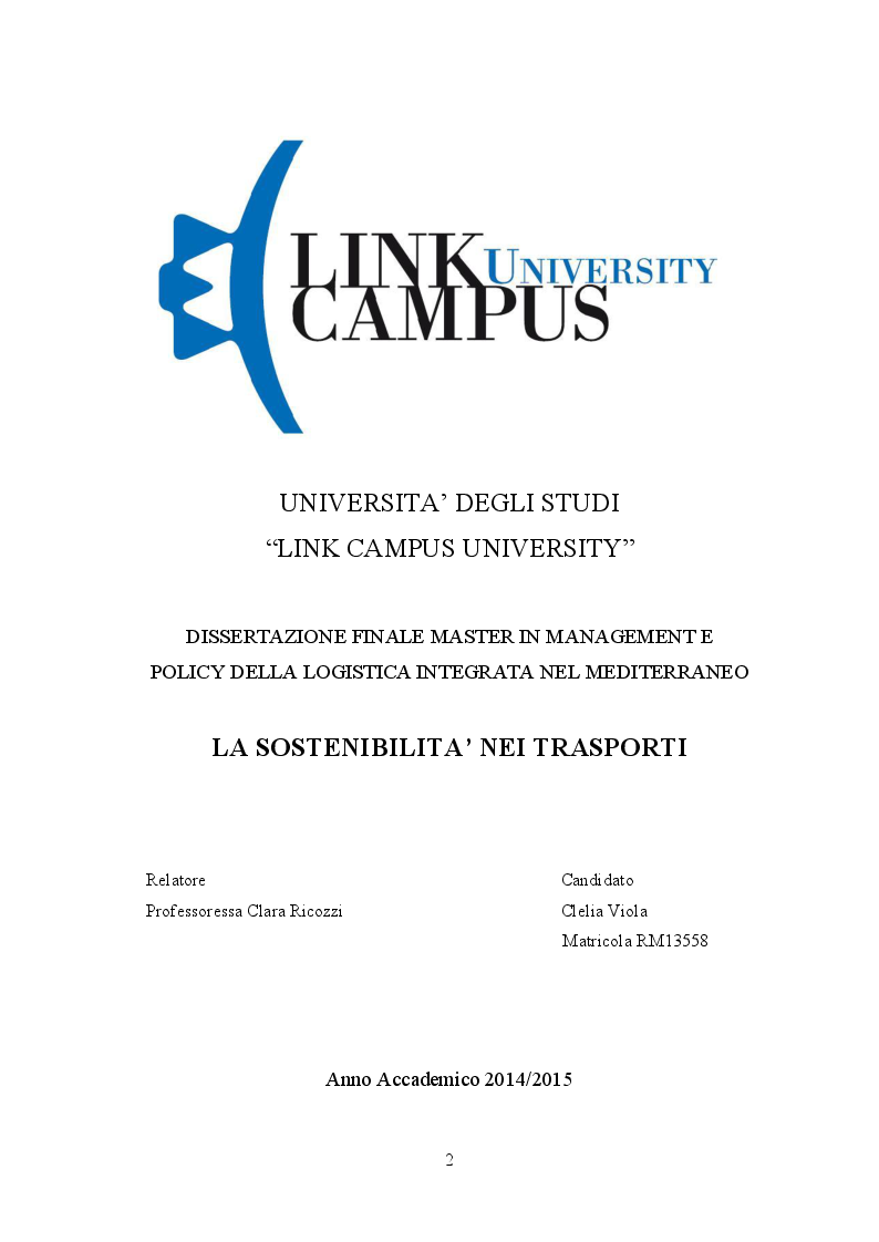 Anteprima della tesi: La sostenibilità nei trasporti, Pagina 1