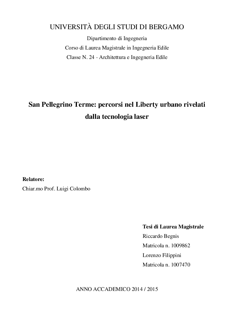 Anteprima della tesi: San Pellegrino Terme: percorsi nel Liberty urbano rivelati dalla tecnologia laser, Pagina 1