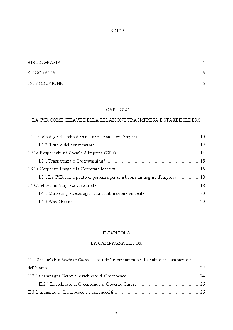 Indice della tesi: La Green Communication come Valore Aggiunto nelle Industrie Tessili. Il Caso Canepa., Pagina 1